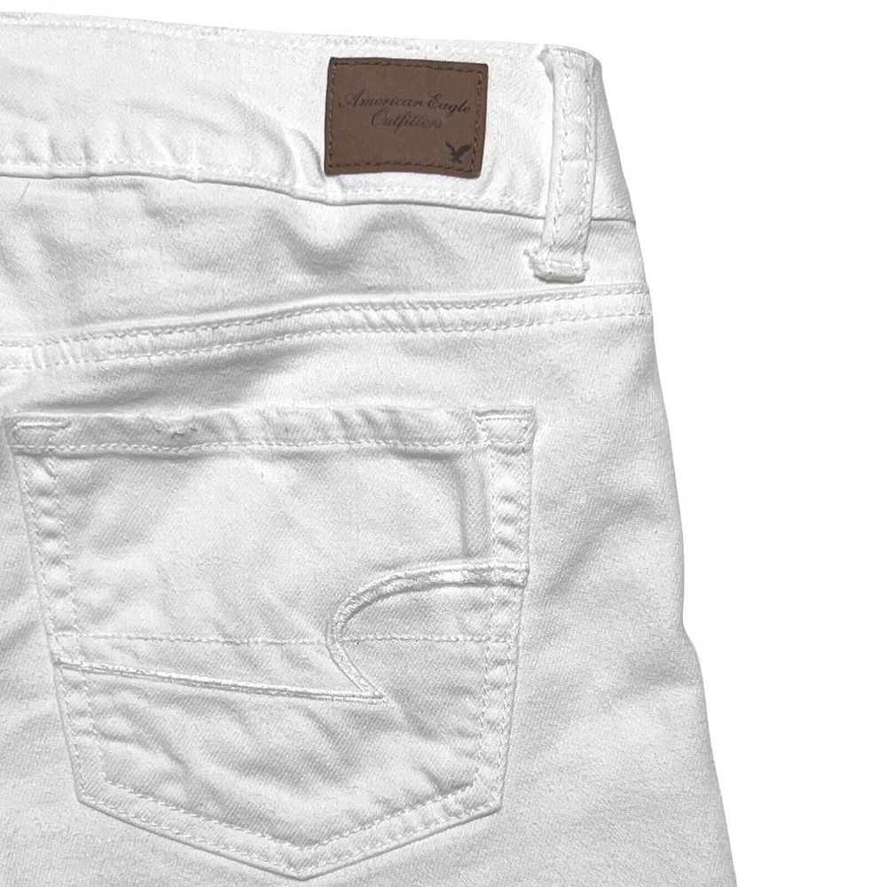 American Eagle Denim Shorts Women 4 White Excellent Stretch Low Rise Frayed Hem - Picture 4 of 8